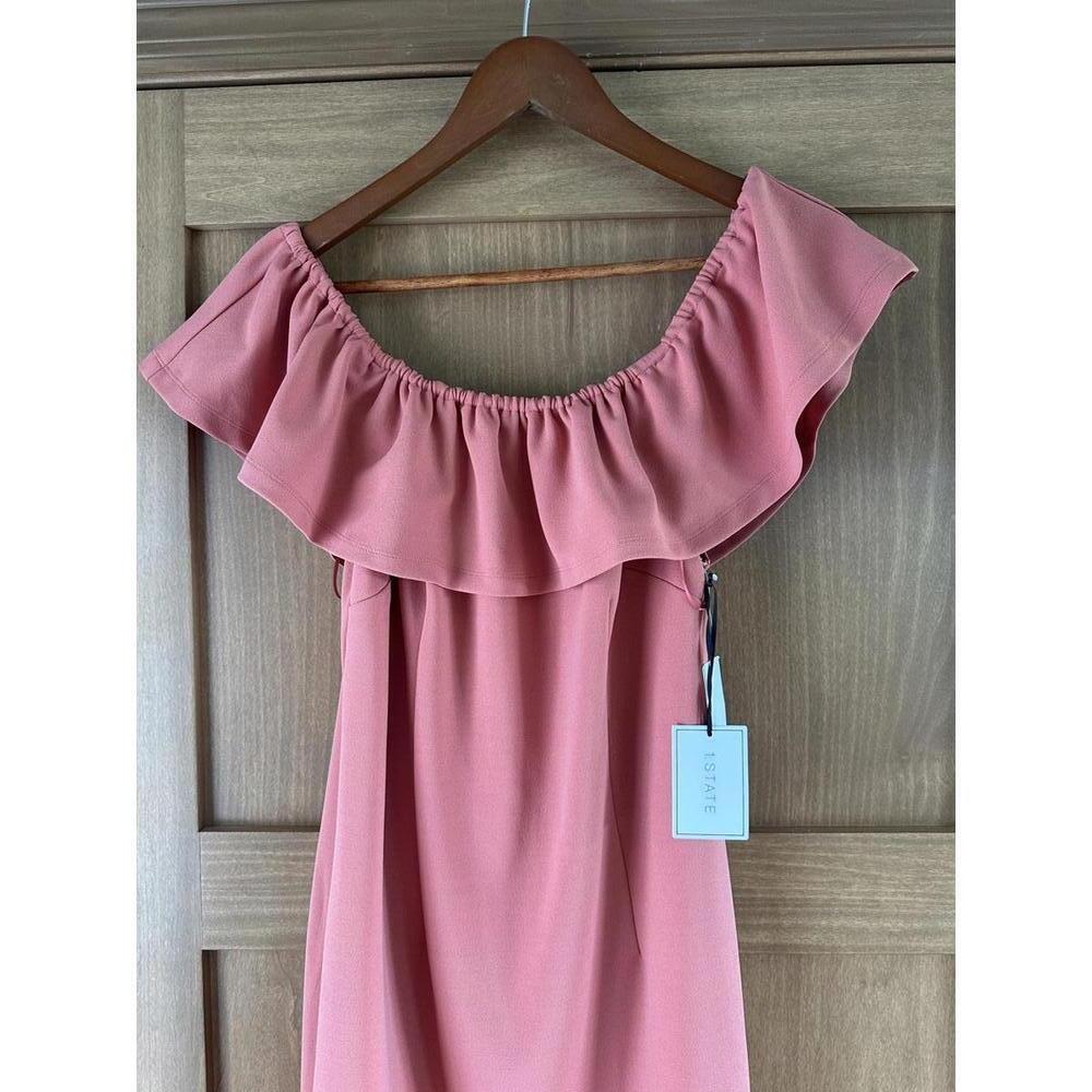 NWT 1.STATE Coral Ruffle Off the Shoulder Midi Dress Women’s size 10​ - Picture 3 of 12